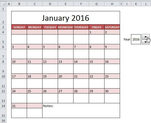 Kalenterin tekeminen Excelissä mallin avulla